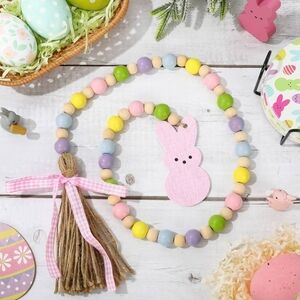 Easter Decor Wood Beads Tassel & Bunny NEW